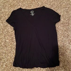 Black Wrap-Front T-Shirt